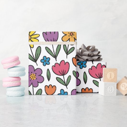 Farbige süße Frühlingsblumen Geschenkpapier Rolle (Babyparty)