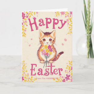 Farbige süße Katze Ostern, personalisierte Ostern  Feiertagskarte