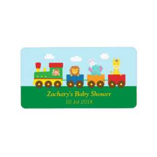 Farbige süße Tiere Zug Baby Shower Party Adressaufkleber