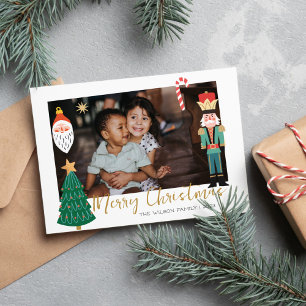 Farbige süße Weihnachtsfamilienfoto-Feiertagskarte Feiertagskarte