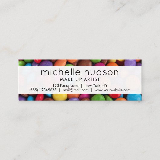 Farbige Süßigkeiten, Kerzenständer, Dessert, Süßwa Mini Visitenkarte (Vorderseite)