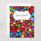 Farbige Süßigkeiten mit Regenbogenbonbons Einladung (Vorne/Hinten)