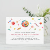 Farbige Süßigkeiten | Rainbow Lollipop Birthday Pa Einladung (Stehend Vorderseite)