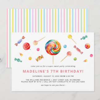 Farbige Süßigkeiten | Rainbow Lollipop Birthday Pa Einladung