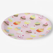 Farbige Sweet Cupcakes Musterpapier Teller (Schrägansicht)