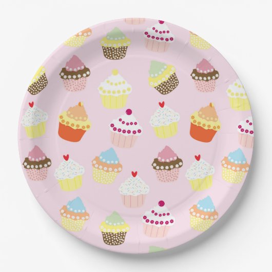 Farbige Sweet Cupcakes Musterpapier Teller (Vorderseite)