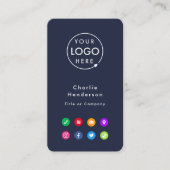 Farbige Symbole | Navy Blue Social Media Logo Visitenkarte (Vorderseite)