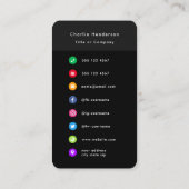 Farbige Symbole | Social Media Modern Logo Black Visitenkarte (Rückseite)