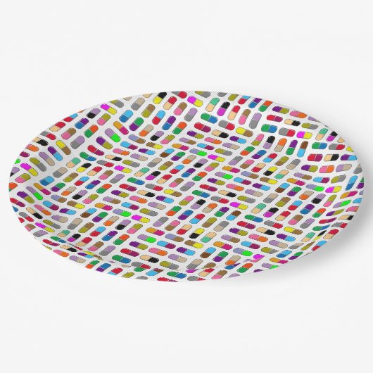 Farbige Tabletten Pappteller (Schrägansicht)