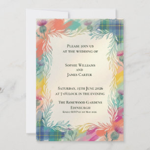 Farbige Tartan-Wildblumen-Hochzeitseinladung Einladung
