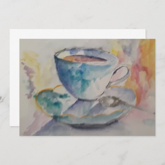 Farbige Tasse mit Untertasse Einladung (Vorne/Hinten)