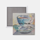 Farbige Tasse mit Untertasse Magnet (Vorderseite/Rückseite)