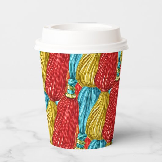 Farbige Tassels Pappbecher (Rückseite)