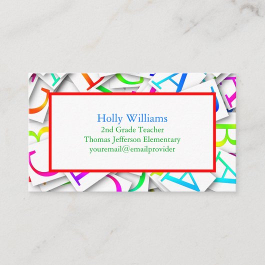 Farbige Teacher-Visitenkarte Visitenkarte (Vorderseite)