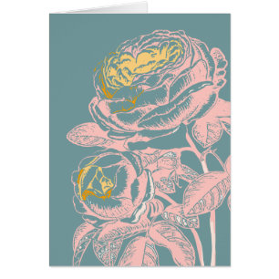 Farbige Teal Vintage Pfingstrose Blumenillustratio