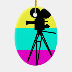 Farbige Technicolor-Kamera-Silhouette-Ornament Keramik Ornament