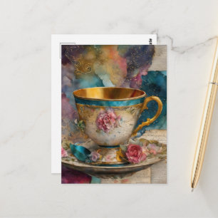 Farbige Teetassen-Collage Mixed-Media-Fantasy Postkarte