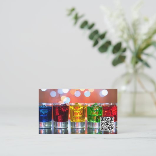 Farbige Tellergetränke / QR Strichcode Visitenkarte (Stehend Vorderseite)