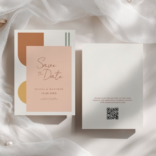 Farbige Terrakotta Bögen Boho Hochzeit QR Code Save The Date