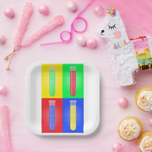 Farbige Teströhren Pappteller (Party)