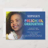 Farbige Text Foto Vorschule Abschluss Blau Einladung (Vorderseite)