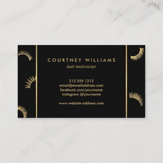 Farbige Textlashes Weiß/Schwarz/Gold Visitenkarte (Rückseite)