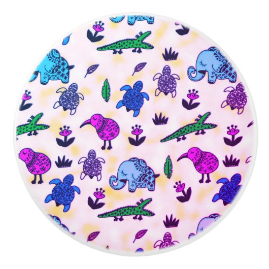 Farbige Tierausdrucke Keramikknauf (Vorderseite)