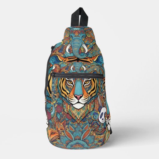 Farbige Tiermandala – Boho-Tier Crossbody Bag (Vorderseite)