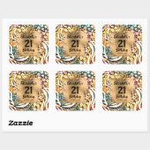 Farbige Tierwerbung 21. Geburtstag Personalisiert Quadratischer Aufkleber (Blatt)