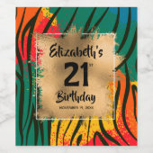 Farbige Tierwerbung 21. Geburtstag Personalisiert Weinetikett (Einzelnes Label)