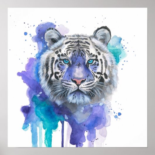 Farbige Tiger-Wasserfarben-Kunst Poster (Vorne)