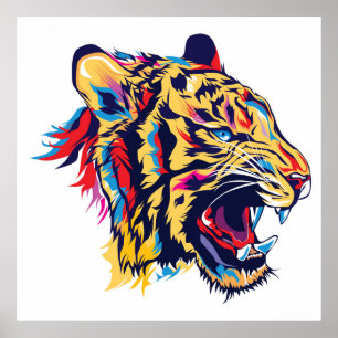 Farbige Tigerkopfdarstellung Poster