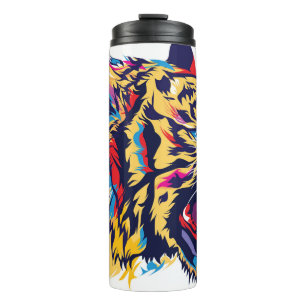 Farbige Tigerkopfdarstellung Thermosbecher