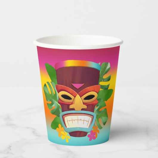 Farbige Tiki und Blume Pappbecher (Vorderseite)
