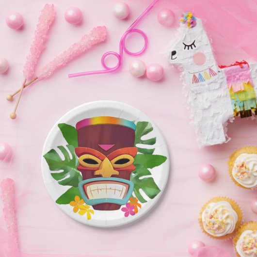 Farbige Tiki und Blume Pappteller (Party)