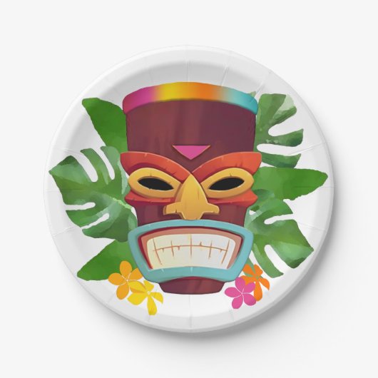 Farbige Tiki und Blume Pappteller (Vorderseite)