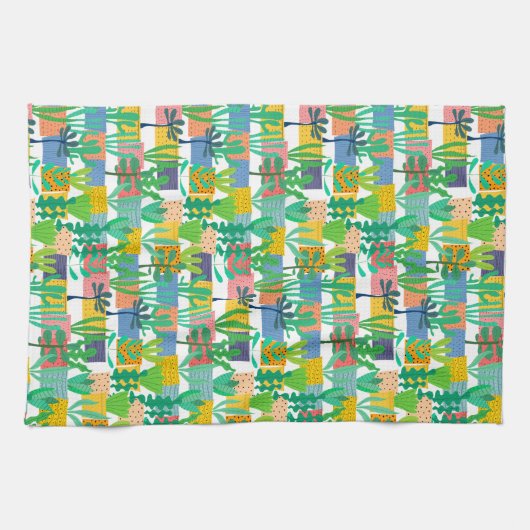 Farbige Töpfe und Kaktusmuster Geschirrtuch (Horizontal)