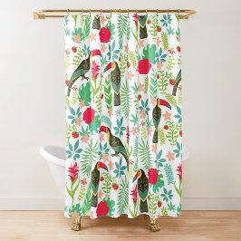 Farbige toskanische Vögel und tropische Blume Duschvorhang