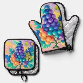 Farbige Trauben Ofenhandschuh & Topflappen-Set (Vorderseite/Rückseite)