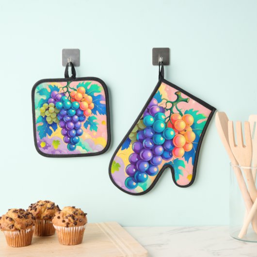 Farbige Trauben Ofenhandschuh & Topflappen-Set (Insitu (Hängend))