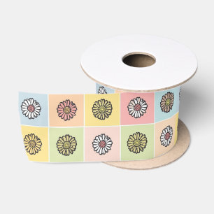 Farbige trendige Blumen im Vintage-Muster Geburtst Satinband