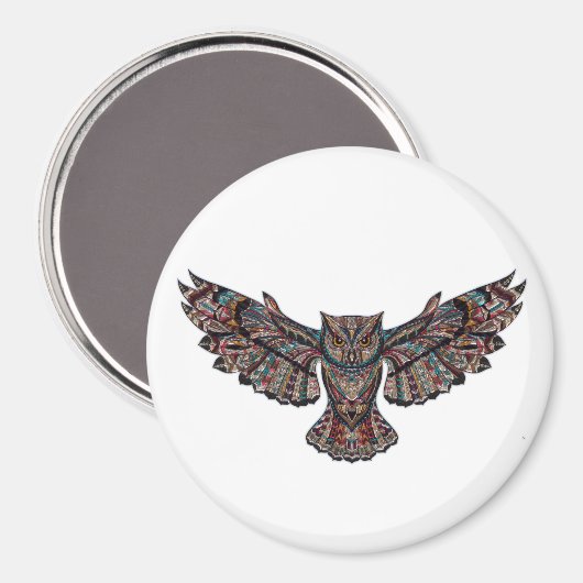 Farbige Tribal Flying Owl Magnet (Vorderseite/Rückseite)
