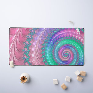 Farbige Trippy Funky Juwel-Ton-Spiral-Fraktal Schreibtischunterlage