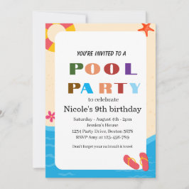 Farbige Tropical Pool Party 9. Geburtstag 2026 Einladung