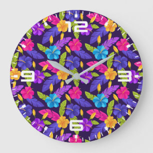 Farbige tropische Blätter Blume Muster-45458 Große Wanduhr