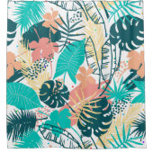 Farbige tropische Blätter und Blume Duschvorhang (Vorderseite)