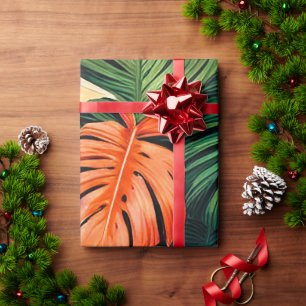 Farbige tropische Blätter und Hibiskusblüten Geschenkpapier