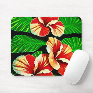 Farbige tropische Blätter und Hibiskusblüten Mousepad