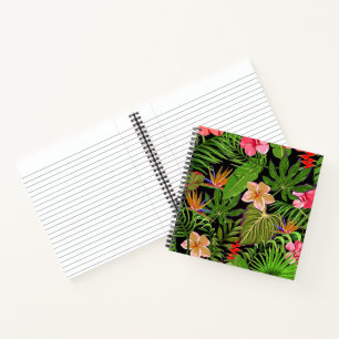 Farbige tropische Blätter und Hibiskusblüten   Notizblock