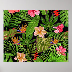 Farbige tropische Blätter und Hibiskusblüten   Poster